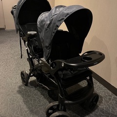 美品) カトージ ベビーカー 二人でゴーDX デニム レインカバー付き