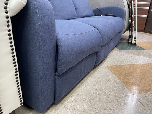 ?NITORI(ニトリ) 3Pリクライニングソファ ?定価￥128,000? ハイバックソファ デニム風?4629
