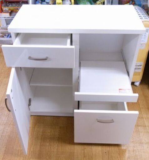 ミドルレンジボード 幅80×奥行40×高さ82㎝ ホワイト エナメル調 収納棚 キッチンボード 札幌市 西岡店