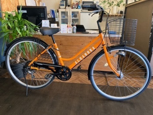 【前輪タイヤ新品！】LEDオートライト　6段変速　27インチ自転車　オレンジ　名古屋プレミアム商品券×金鯱マネー参加店舗