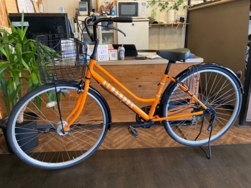 【前輪タイヤ新品！】LEDオートライト　6段変速　27インチ自転車　オレンジ　名古屋プレミアム商品券×金鯱マネー参加店舗