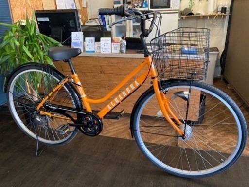 【前輪タイヤ新品！】LEDオートライト　6段変速　27インチ自転車　オレンジ　名古屋プレミアム商品券×金鯱マネー参加店舗