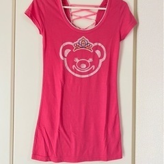 valentine's high ホットピンク ビジュー付き テディベア トップス Tシャツ ギャル服の画像