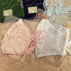 タオルハンカチ、レースハンカチ、コットン刺繍ハンカチ、レースマスク　全て未使用品の画像