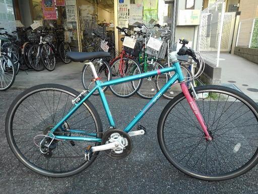 名古屋プレミアム商品券＆金シャチマネーOK！中古自転車２６３２　クロスバイク　７００×２８C　３×７段ギヤ　アルミフレーム　フレームサイズ４５０㎜　ワイヤー錠　ライトは付属していません