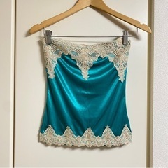 刺繍 レース チューブトップ エメラルドグリーン