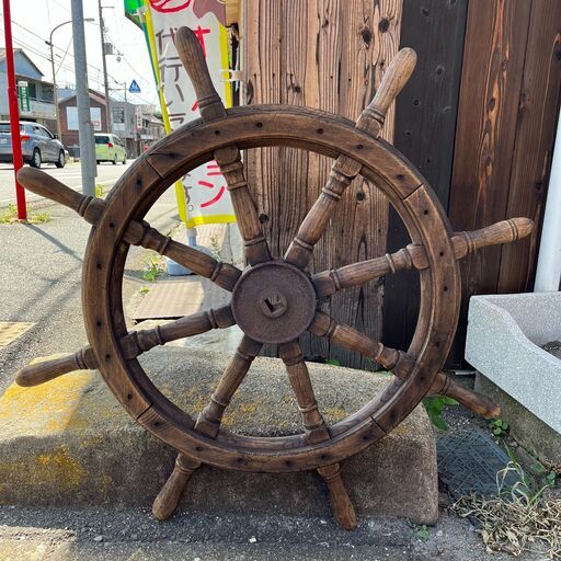 【 舵輪 直径(約) ９０cm 】 アンティーク オブジェ 操舵 舵 ラット お店の飾りや看板に レトロ ヴィンテージ コレクションに！