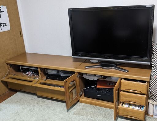 木目調テレビ台（2個セット：左右入替可能）