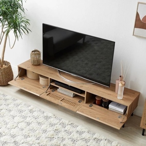 LOWYA テレビ台　スチール脚テレビボード ラタン調 コード穴 脚付き