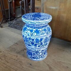 SALE●陶器 ガーデンスツール 染付 花台 飾り台 ガーデニン...