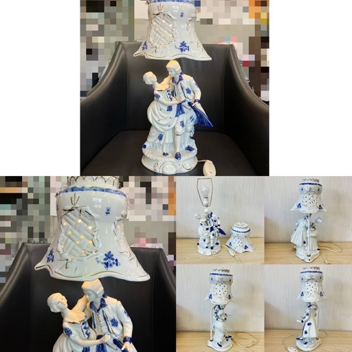 【売ります】【K4249】 中古 点灯確認済み 陶器製 スタンドライト 西洋風 アンティーク レトロ 男女 ダンス テーブルランプ 台湾製 長期保管 自宅保管