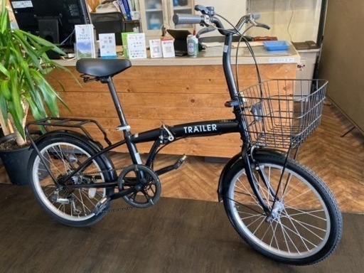 取引中【チェーン新品！】6段変速　カゴ付き20インチ折りたたみ自転車　マットブラック　名古屋プレミアム商品券×金鯱マネー参加店舗