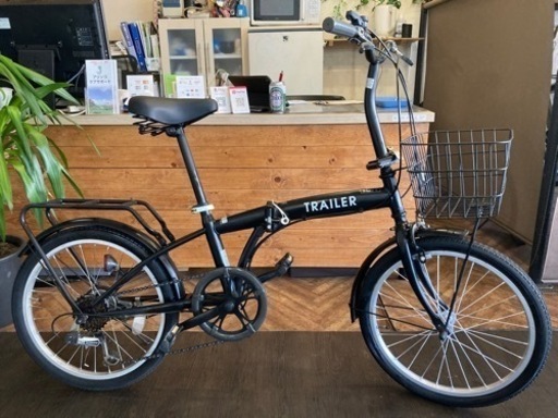 取引中【チェーン新品！】6段変速　カゴ付き20インチ折りたたみ自転車　マットブラック　名古屋プレミアム商品券×金鯱マネー参加店舗