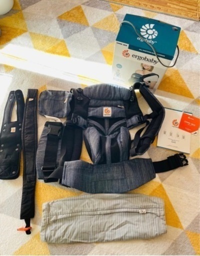 エルゴベビー オムニ360 クールエア インディゴウィーブ 抱っこ紐+特典付 （抱っこ紐を纏めれる収納カバー+収納ポーチ）