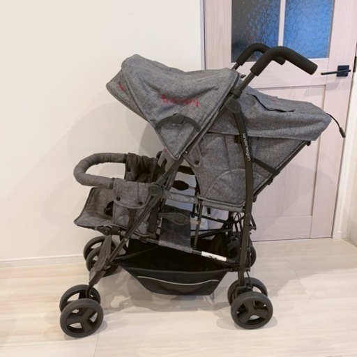 DUOシティHOP 2人乗りベビーカー 縦型 コンパクト グレーデニム