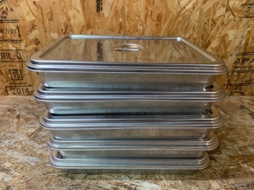 (6024) ① クローバー 18-8 ステンレス 浅型角バット 10枚取 蓋・水切りバット付 5個 355×270×40mm 業務用 飲食店 厨房 店舗