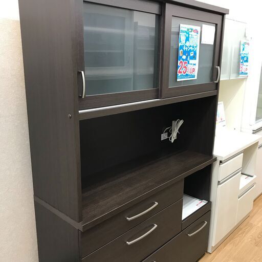 ★ジモティ割あり★  食器棚 ダークブラウン H180×W120×D40 クリーニング済み KJ2409