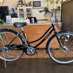 【マルイシ】LEDオートライト　6段変速　26インチ自転車　黒　名古屋プレミアム商品券×金鯱マネー マルイシ】LEDオートライト 6段変速 26インチ自転車 黒 名古屋