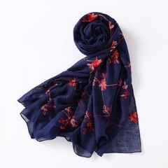 新品未使用　TOKOHANA  花柄刺繍入り薄手ストール　ネイビー
