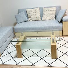 【値下げ】【美品】おしゃれ！多機能ソファベッド（スツール・クッション付き）
