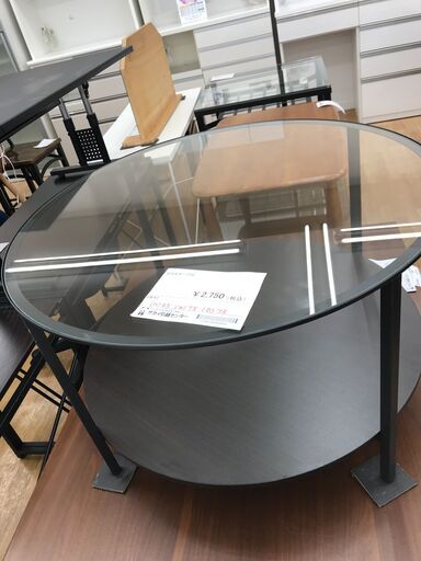 ★ジモティ割あり★  ガラステーブル 黒 H45×W75×D75 クリーニング済み KJ2429