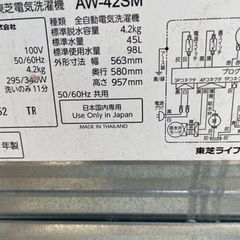 東芝TOSHIBA洗濯機AW-42SWの画像