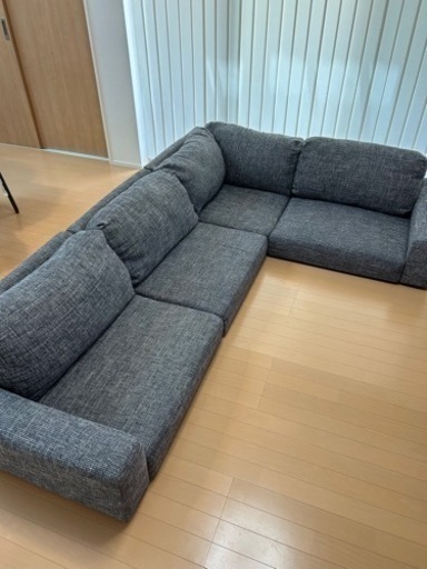 【 L型ローソファー★美品】4人掛け/2年使用/グレー