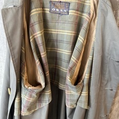 古着　80年代　ステンカラーコート　OSAN メンズ　ライトグレー　比翼ボタンの画像