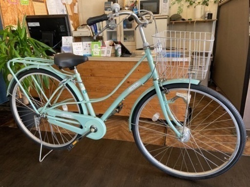 【タイヤ前後・後輪チューブ新品！】LEDオートライト　27インチ自転車　パステルグリーン　名古屋プレミアム商品券×金鯱マネー参加店舗