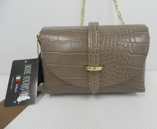 タグ付！MODE FOURRURE イタリアンカーフバッグ タウペ MLG-4685