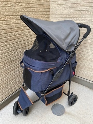【美品】販売価格29,800円　ペットバギー　3輪　犬用　ペット　バギー　中古ペットバギー　わんわんカートスマートハンディＳａｆｅｔｙ   GEX デニム　リード2本次　折りたたみ式　デニム柄