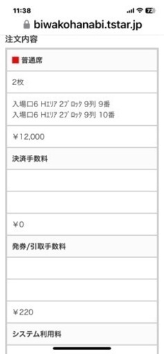 琵琶湖花火大会特別観覧席チケット２枚