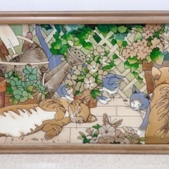 アンティークステンドグラス壁掛け猫ちゃんの画像