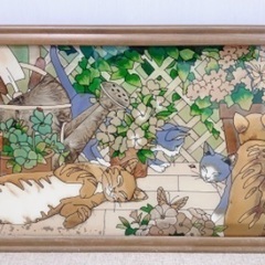 アンティークステンドグラス壁掛け猫ちゃんの画像