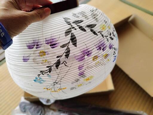 本場岐阜提灯　(お盆)　数珠掛け　電池ロウソク　ロウソク立て付き