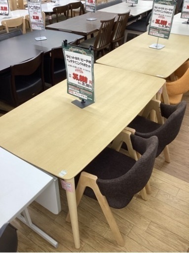 KG-106【新入荷　アウトレット】ラビットBR ベンチダイニング4点セット　ナチュラル×ブラウン