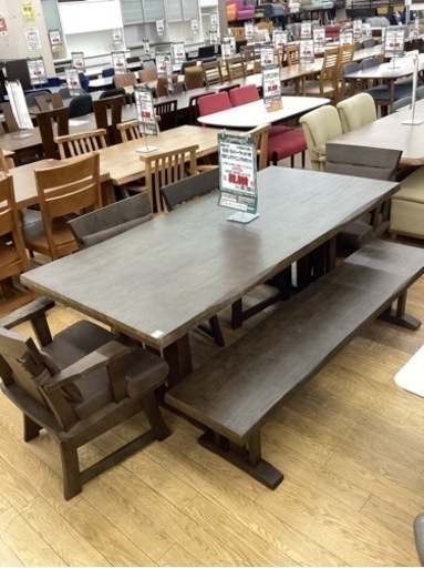 LG-108【新入荷　アウトレット】花月　ラバーウッド材　和風ベンチダイニング6点セット　ブラウン