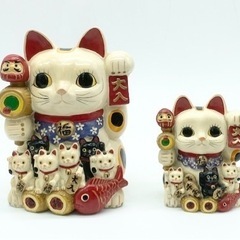 中古■招き猫■貯金箱■２対あり■個別売り■左手挙げてる