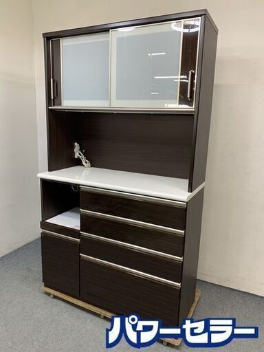 NITORI/ニトリ キッチンボード ポスティア 幅120 ハイグロスブラウン ブルモーション レンジボード 食器棚 中古家具 店頭引取歓迎 R7410