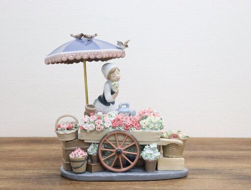 【ヤ取終了12/1】≪R154ジ≫ 美品 LLADRO/リヤドロ 【公園通りの花屋さん】 ショーケース付き フィギュリン 陶器人形 置物 西洋陶磁 オブジェ/インテリア