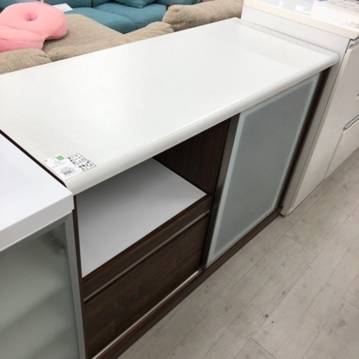 ニトリ　キッチンカウンター　スライド扉　ブラウン×ホワイト【トレファク堺福田店】