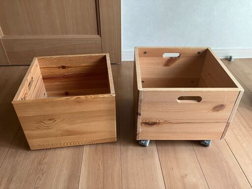 無印良品 パイン材収納box２個セット（キャスター付き×1個・キャスターなし×1個）