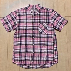 ニューヨーカー 半袖シャツ チェック ピンク系 Lサイズ