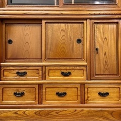 展示品 けやき 欅 総無垢 高級家具 食器棚 茶箪笥 箪笥 タンス 収納棚