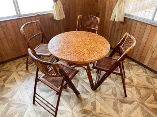 【アンティーク家具】丸テーブル & 椅子4脚セット