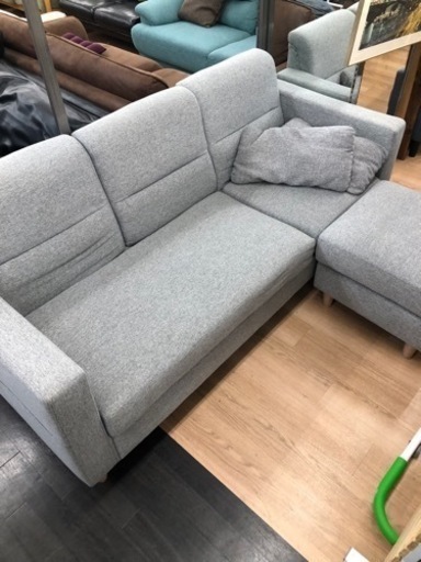 2人掛けソファー グレー オットマン付