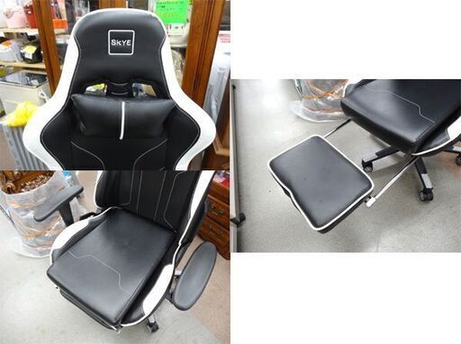 SKYE ゲーミングチェア レザー調 オットマン リクライニング 黒 ハイバック 西岡店 SKYE ゲーミングチェア レザー調 オットマン リクライニング 黒