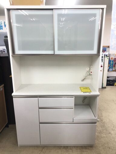 ⑥ニトリ キッチンボード 食器棚 レンジ台 システムキッチンボード アルミナ2 ホワイト おしゃれ クリーニング済 幅120cm おしゃれ 堺市 石津【ジャングルジャングルサカイ石津店】