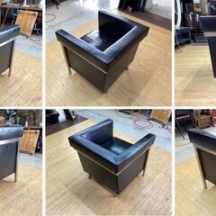 【H4　展示品　AIDEC/アイデック　片山 正通　黒総革 1人掛けソファ】 