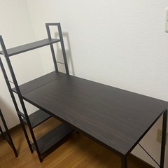 【0円譲渡】本棚付きデスク　ダークブラウン色　キズ汚れ無
